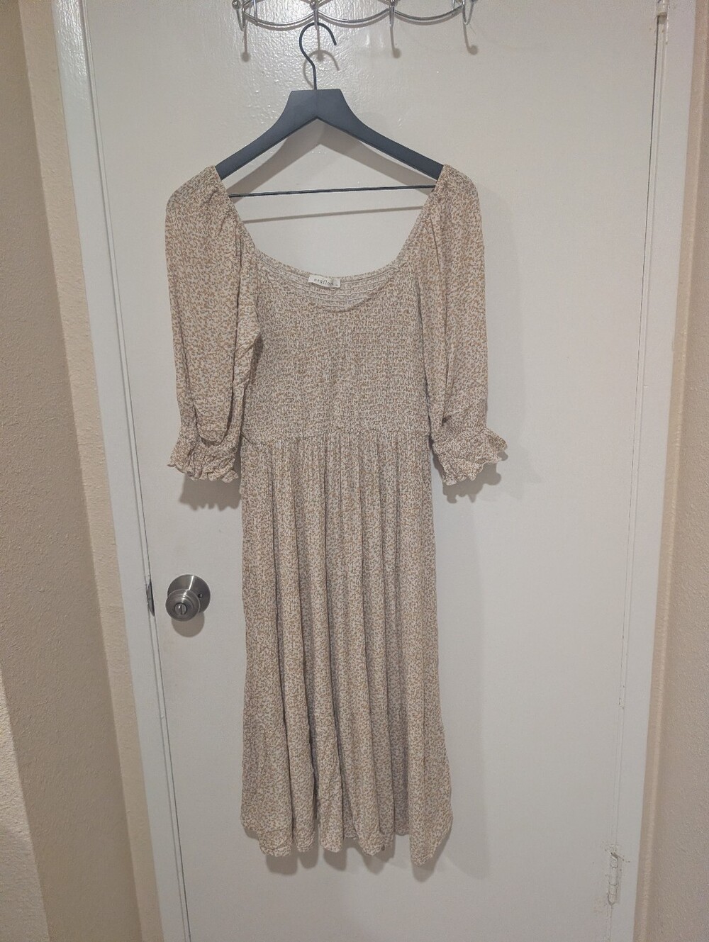 Neuflora Cream Floral Cottagecore Midi Dress